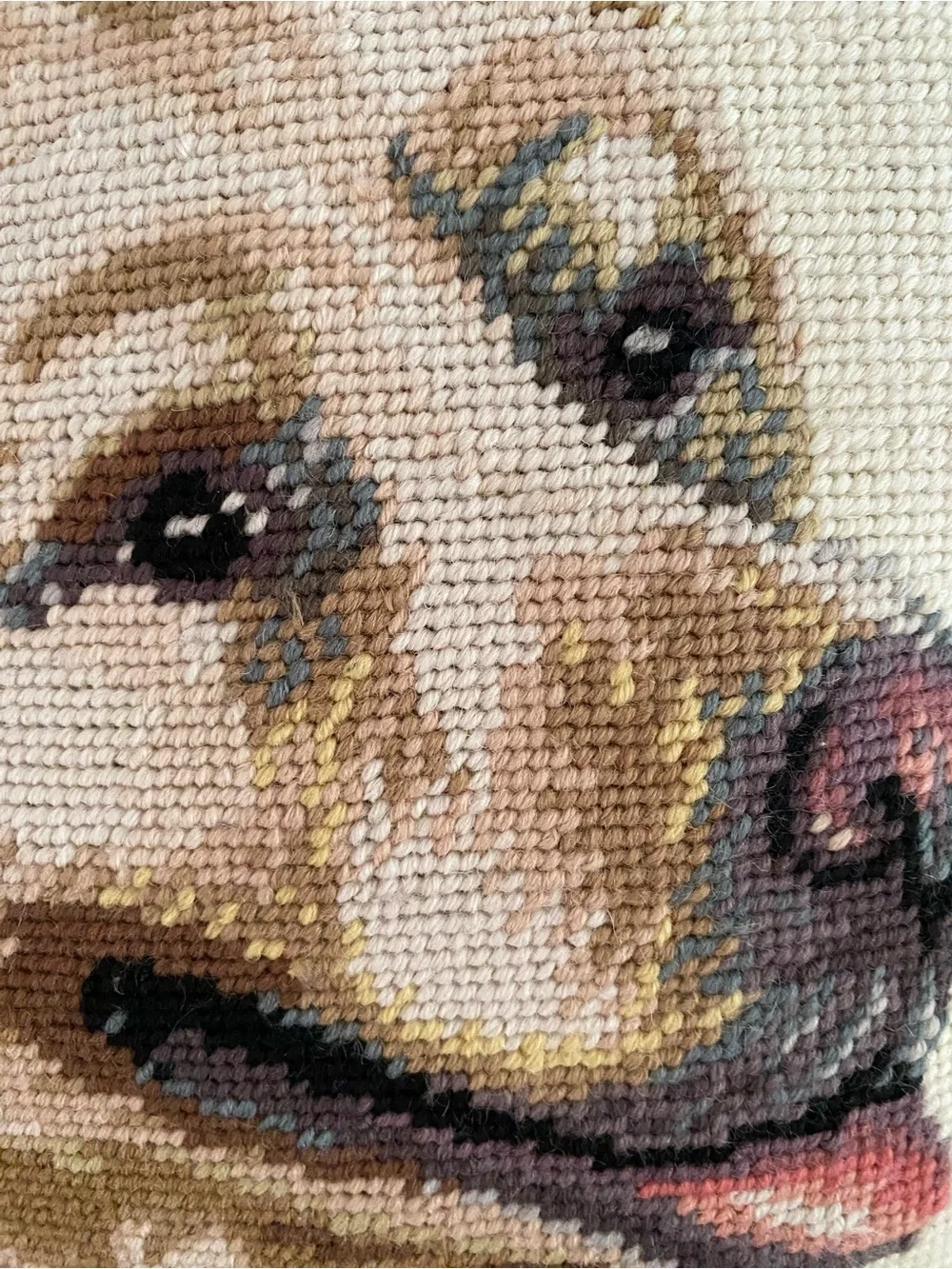 Yellow Labrador Retriever Needlepoint Throw Pillow Brown Velvet